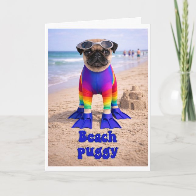 Tarjeta Pug de la playa (Anverso)