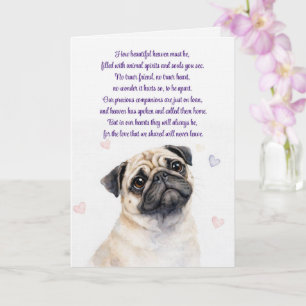 Tarjeta Pug de simpatía perruna con poema del cielo