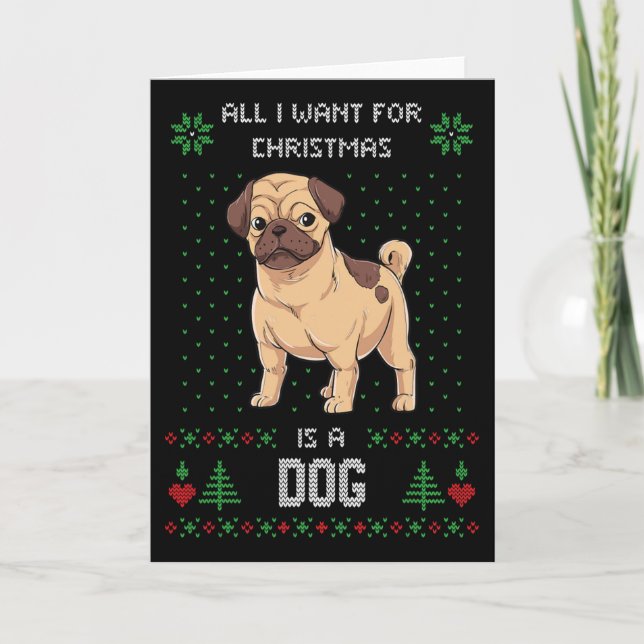 Tarjeta Pug de suéter feo de Navidad Perro de suéter feo  (Anverso)