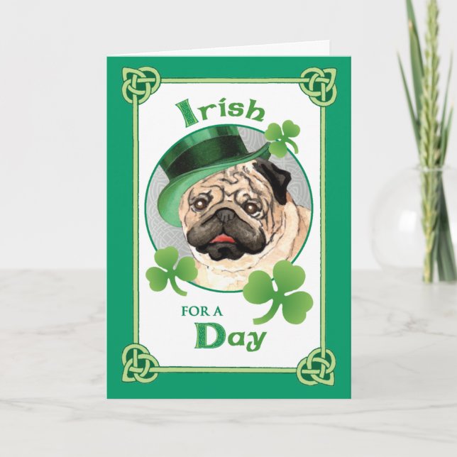 Tarjeta Pug del Día de San Patricio (Anverso)