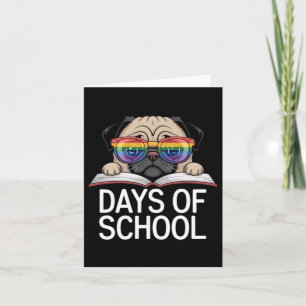 Tarjeta Pug Divertido 100 Días De Colegio Gafas Arcoíris P