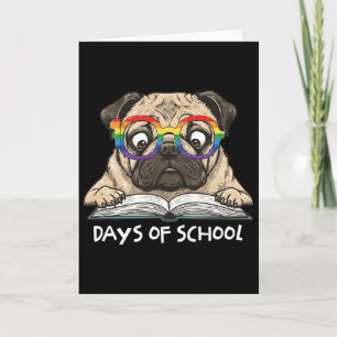 Tarjeta Pug Divertido 100 Días De Colegio Gafas De Arcoíri