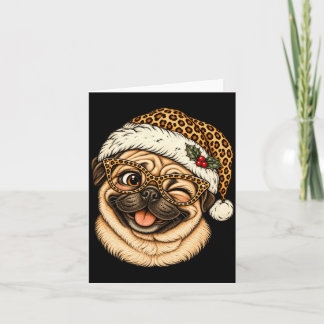 Tarjeta Pug divertido de Navidad con sombrero de Santa leo