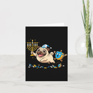 Tarjeta Pug Divertido Dreidel Menorah Hanukkah Niños Mujer