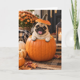 Tarjeta Pug Divertido en Saludo de Otoño de Halloween de C