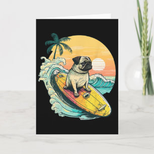 Tarjeta Pug Divertido Surfando En La Playa Amante De Masco