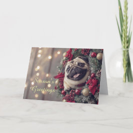 Tarjeta Pug Dog en una carta de Navidades guerreros