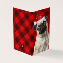 Tarjeta Pug Dog Holiday Red Buffalo Plaid Christmas