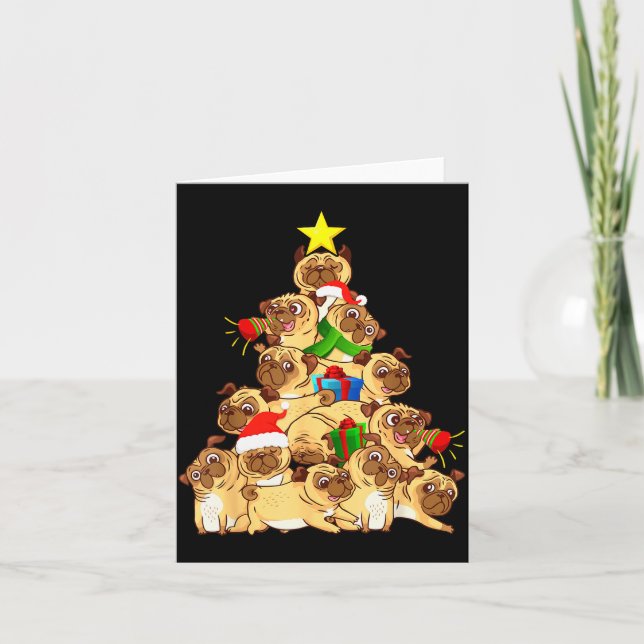Tarjeta Pug Dogs Tree Christmas Sweater Xmas Pet Animal Do (Anverso)