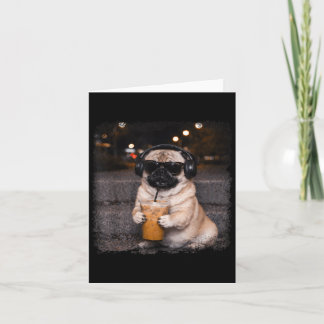 Tarjeta Pug drinking iced coffee lover humor funny dog mem
