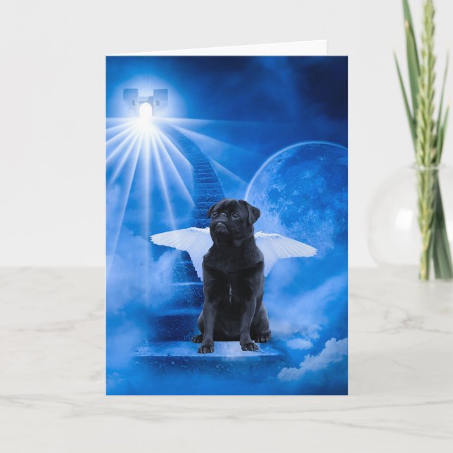 Tarjeta Pug en el cielo como solidaridad de ángel (Anverso)