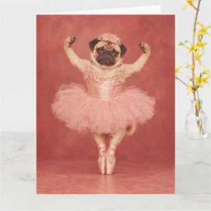 Tarjeta Pug gruñón bailarina con tutú rosa