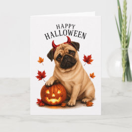 Tarjeta Pug Halloween Perro Diablo