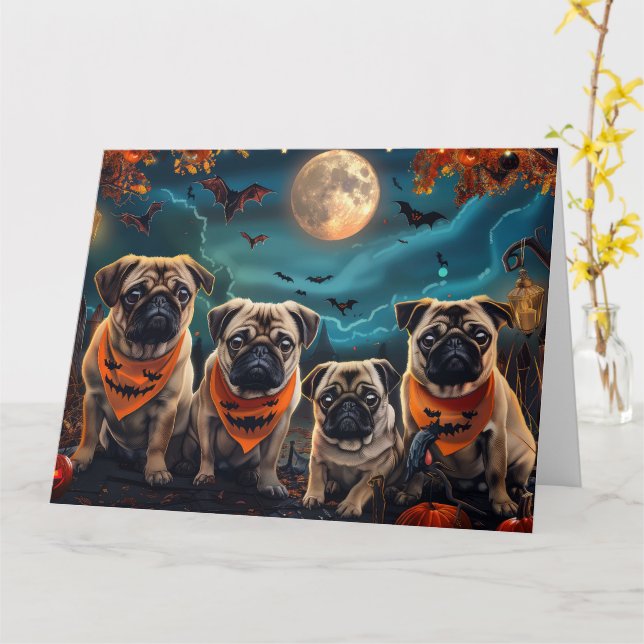 Tarjeta Pug Halloween Spooky (flor amarilla)