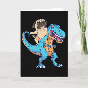 Tarjeta Pug montando T-rex surfista Dinosaurio Amante de l