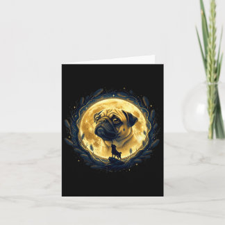 Tarjeta Pug Moonlit Night Art Dog Howling at The Moon
