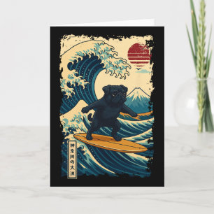 Tarjeta Pug negro Ola japonesa de Kanagawa Surf Japon Mama