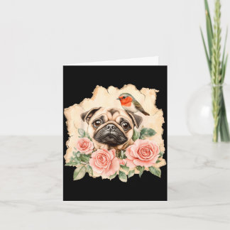 Tarjeta Pug pájaro perro lindo pug divertido