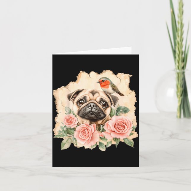 Tarjeta Pug pájaro perro lindo pug divertido  (Anverso)