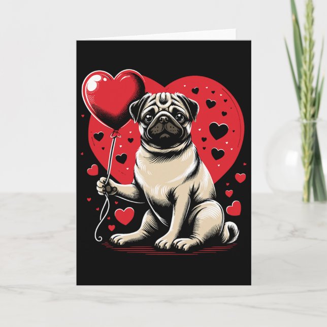 Tarjeta Pug perro Día de San Valentín dueño de perro Valen (Anverso)