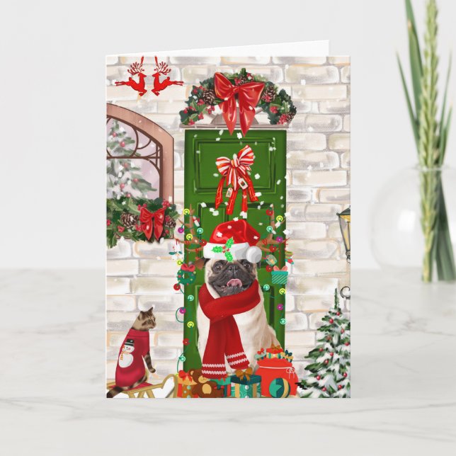 Tarjeta Pug Perro Navidad (Anverso)