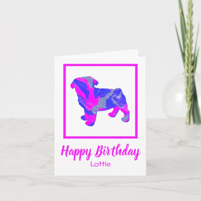 Tarjeta Pug Pink Dog Sillhouette Funny Birday Card (Anverso)