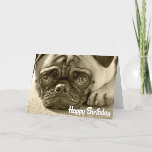 Tarjeta Pug Puppy Dog Happy Birday Card - Verso adentro (Anverso)