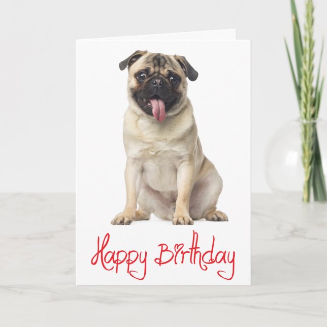 Tarjeta Pug Puppy Dog Happy Birday Card - Verso adentro (Anverso)