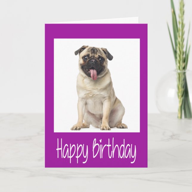 Tarjeta Pug Puppy Dog Happy Birday Card - Verso adentro (Anverso)