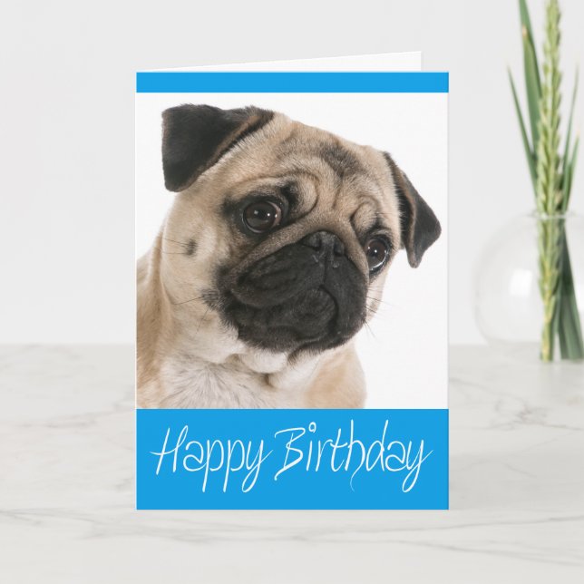 Tarjeta Pug Puppy Dog Happy Birday Card - Verso adentro (Anverso)