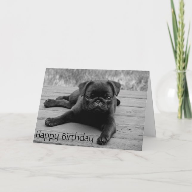 Tarjeta Pug Puppy Dog  Happy Birthday Card - Verse inside (Anverso)