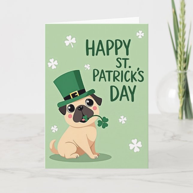 Tarjeta Pug St Patricks Day Happy Card (Anverso)