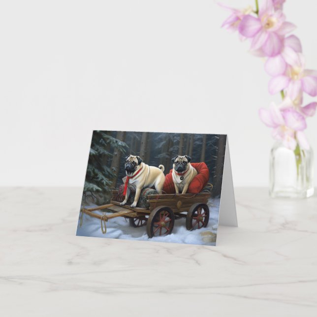 Tarjeta Pug Temporada Navideña Festiva (Orquídea)
