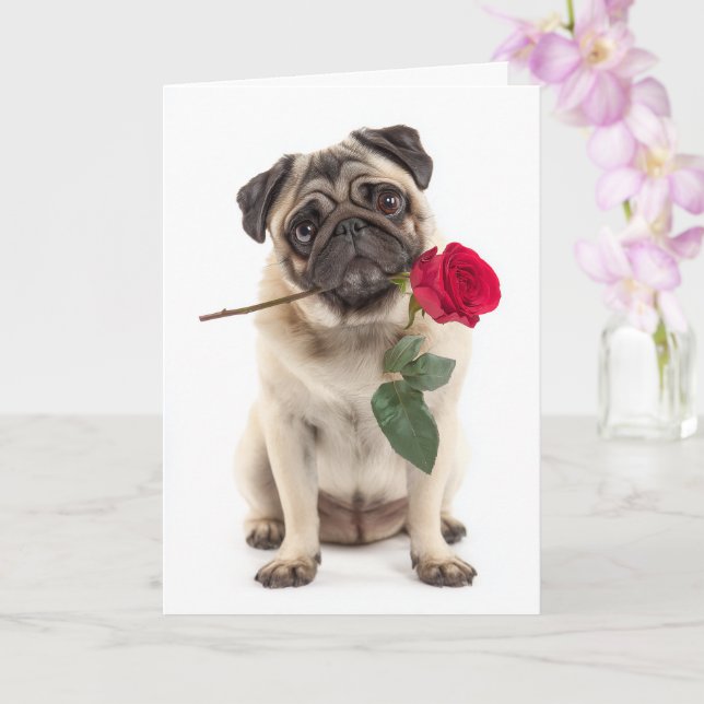 Tarjeta Pug Valentine (Orquídea)