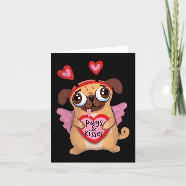 Tarjeta Pugs San Valentín Cupido Pug Besos San Valentín Pu (Anverso)