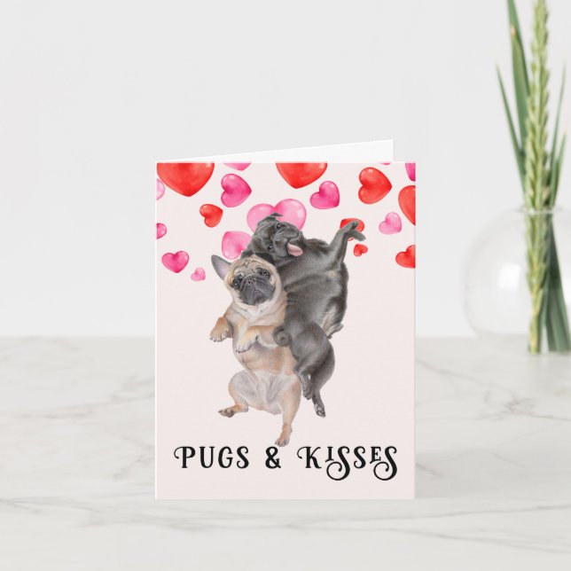 Tarjeta Pugs y Besos Día de San Valentín (Anverso)