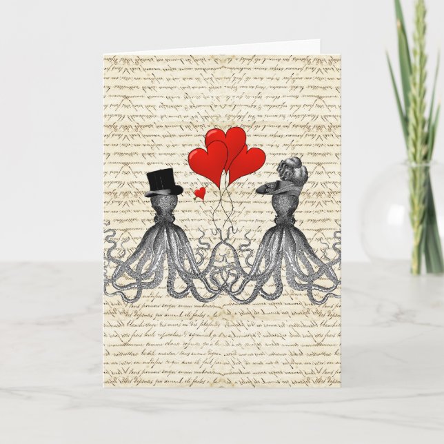 Tarjeta Pulpitos y corazones vintage (Anverso)