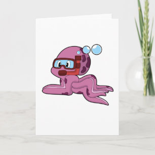 Tarjeta Pulpo como buzo con snorkel