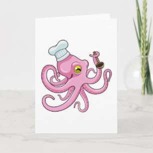 Tarjeta Pulpo como cocinero con cuchara de madera