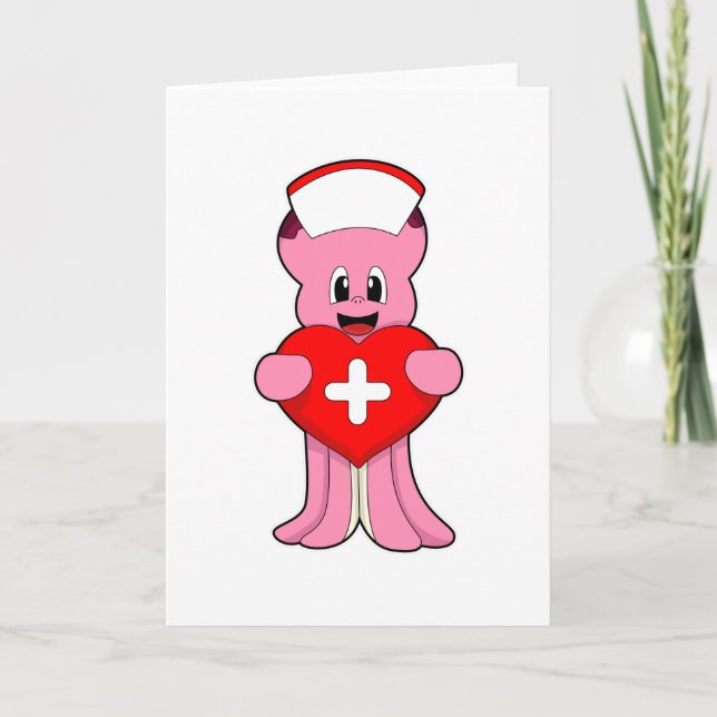 Tarjeta Pulpo como enfermera con corazón (Anverso)