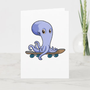 Tarjeta Pulpo como patinador con monopatín