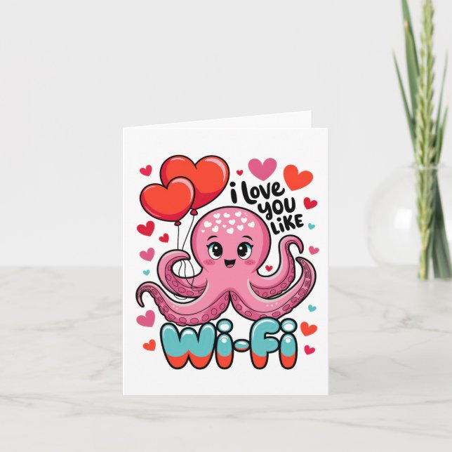 Tarjeta Pulpo Con Corazón Bylloons Te Amo Como Al Wi-fi  (Anverso)