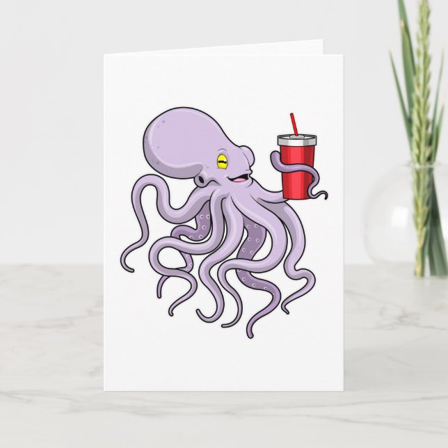 Tarjeta Pulpo con taza de beber (Anverso)