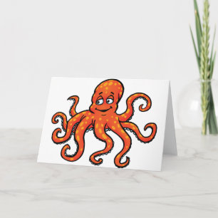 Tarjeta Pulpo de dibujos animados naranja océano criatura 