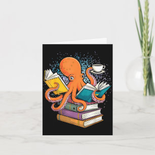 Tarjeta Pulpo libro leyendo lector océano divertido