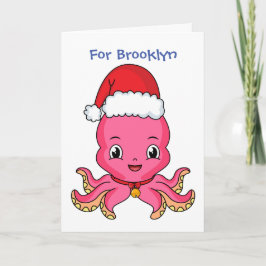 Tarjeta Pulpo lindo y feliz que lleva sombrero de Navidad 