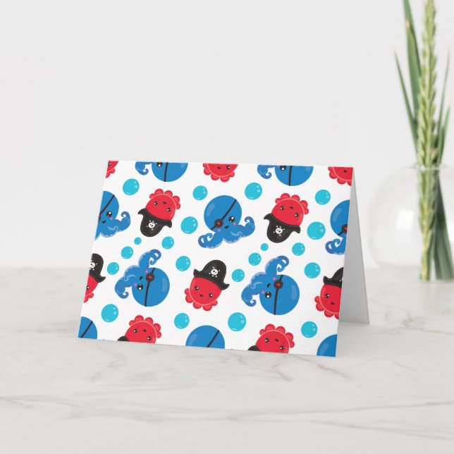 Tarjeta Pulpo pirata, patrón de pulpo, animales marinos (Anverso)