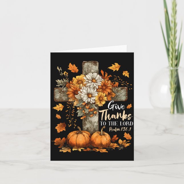 Tarjeta Pumpkin Christian Give Thanks To The Lord Floral F (Anverso)