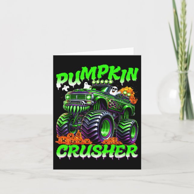 Tarjeta Pumpkin Crusher Monster Truck Ghosts Halloween For (Anverso)
