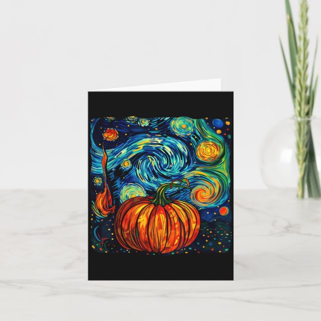 Tarjeta Pumpkin Halloween Starry Night Van Gogh Thanksgivi (Anverso)